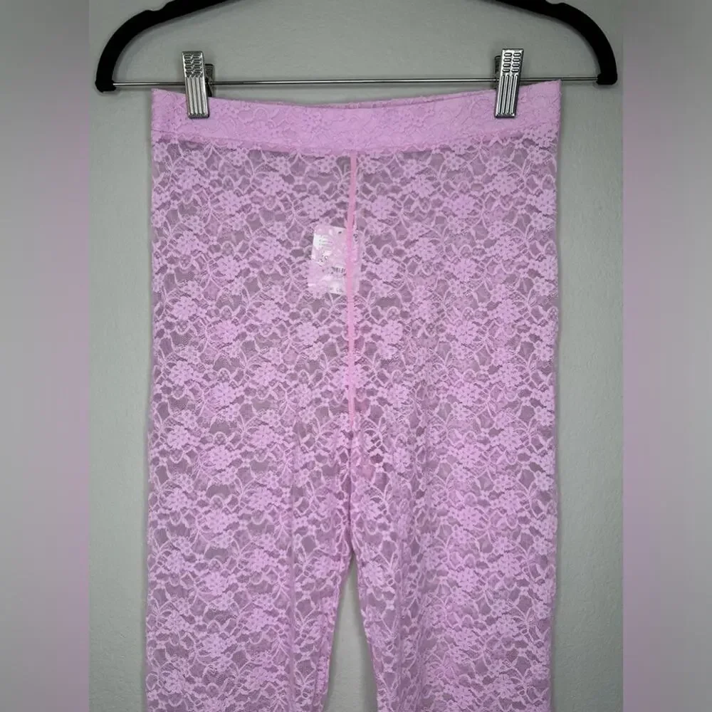 FREE PEOPLE Womens Pink Floral Sheer Lace Leggings Footless Tights Size XS - Picture 4 of 5